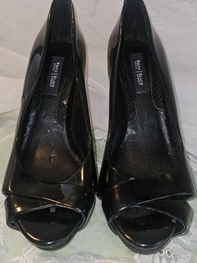 White House Black Market Black Patent Peep-Toe Heels